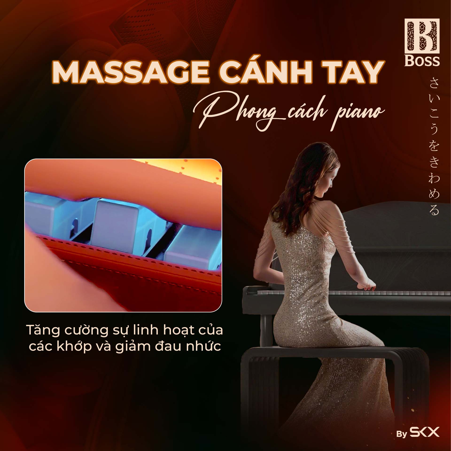 Massage cánh tay phong cách piano